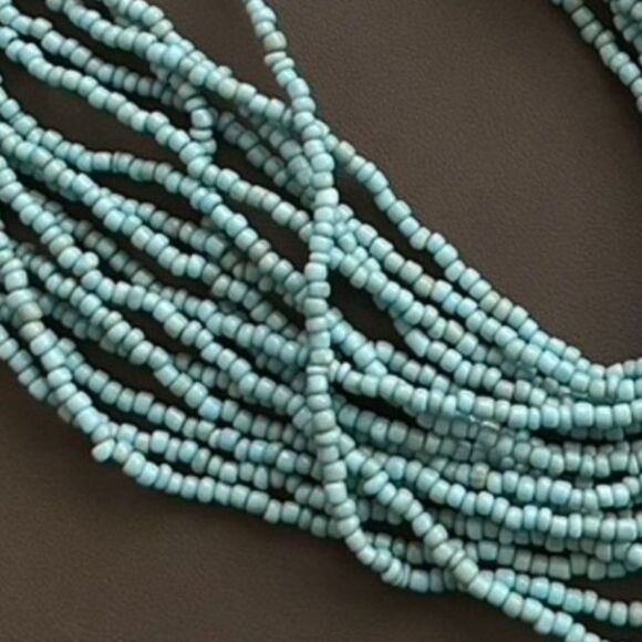 Chunky Blue Beaded Necklace & Bracelet - Wood Multi Strand - Picture 3 of 3